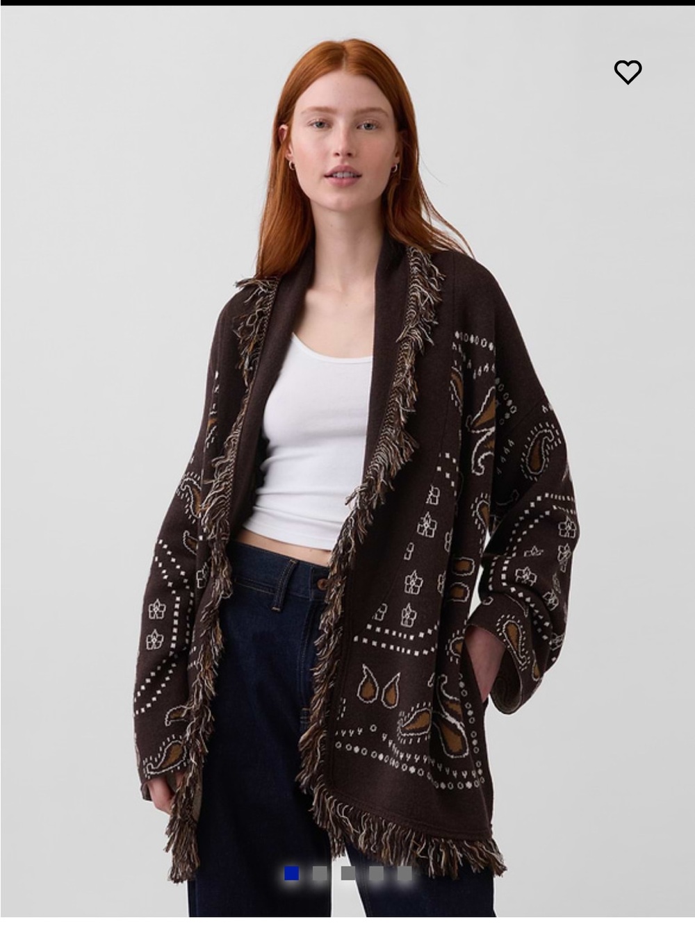 GAP Brown cotton blend fringe shawl cardigan